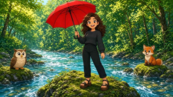 Is A Red Umbrella On A River Rock The Easiest Way To Own The Forest - comic illustration